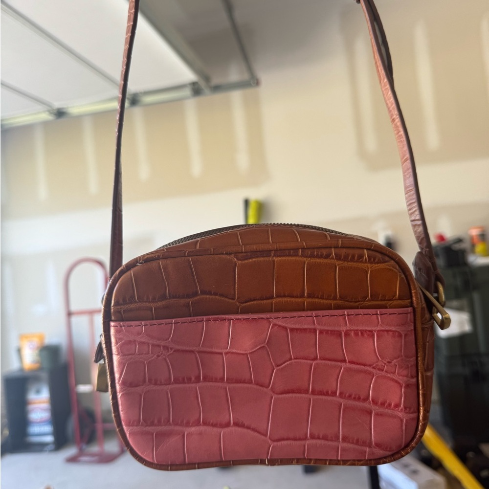 Cross body Brown and Pink Croc-Embossed purse